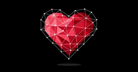 Valentine's Day huge heart in a cage with luminous dots beats and soars in the air on a black background. Love and health 4k motion video