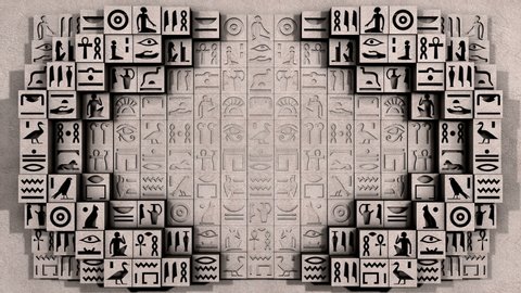 Stone carved hieroglyphs brick wall 3D animation. Includes ALPHA MATTE. Perfect 4K animation for TV show, stage design, documentary film or any Ancient Egypt related projects.