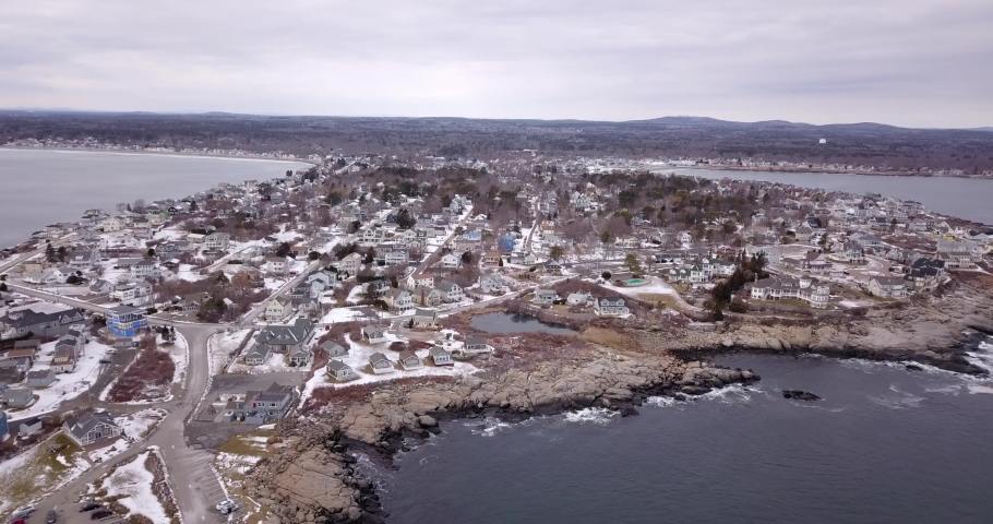 Drone moving toward New Hampshire town in winter