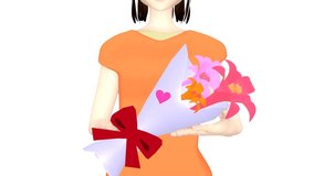 Heart flying with a woman with a bouquet of lilies 3DCG graphics