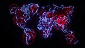 Animation of spread of the coronavirus from china wuhan. Epidemic, war, nodes, blockchain. Worldwide earth map animation. Number of gadgets and computers infected with virus, global hacking attack. - Powered by Shutterstock - Get 15% off with code: PIKWIZARD15