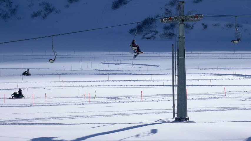 Drag lifts on the ski slopes in Engelberg-Titlis Switzerland - ENGELBERG, SWITZERLAND - FEBRUARY 5. 2020