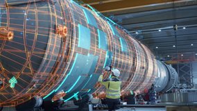 AR Concept: Industrial Engineer Uses Augmented Reality Digital Tablet to Scan Large Metal Construction, Special Effects Show Visualization  Digitalization of Oil, Gas and Fuel Transport Pipeline. - Powered by Shutterstock - Get 15% off with code: PIKWIZARD15