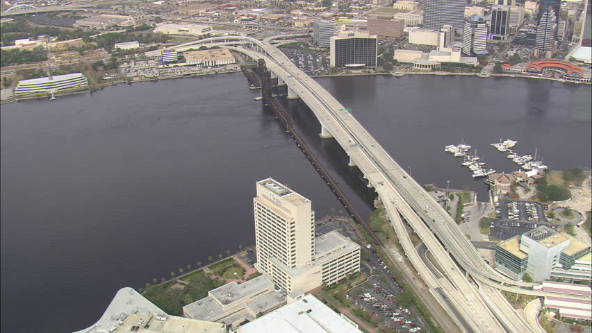 AERIAL United States-Three Bridges Across St Johns River At Jacksonville 2008