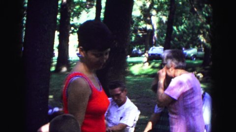 GALENA ILLINOIS USA-1967: Family Camping And Something Funny Is Said Causing Laughter