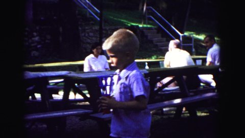GALENA ILLINOIS USA-1967: Boy With Ball And Cone Toy
