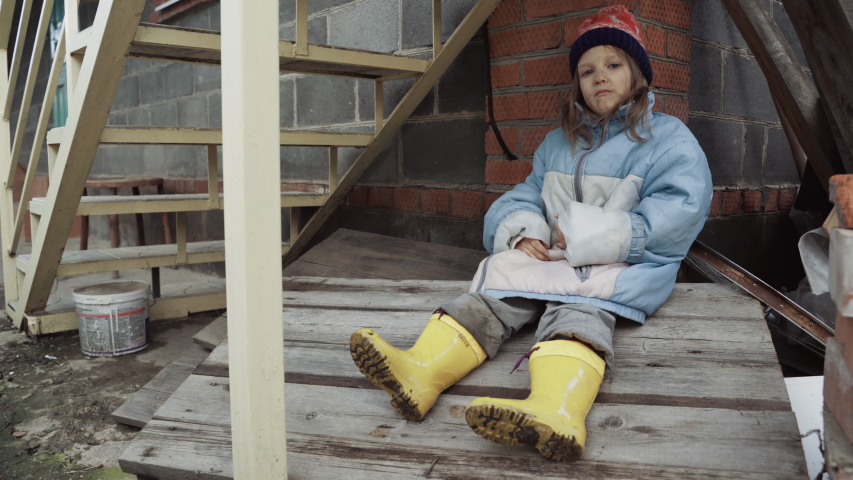 Girl Homeless Tramp Orphan In Dirty Bad Clothes