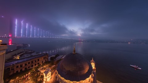 Istanbul Bosphorus Bridge and Ortakoy Mosque , Timelapse. 4k Footage in Turkey