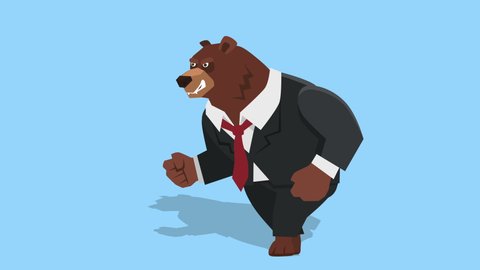 Cartoon isolated angry bear concept businessman broker walk cycle animation  Includes Luma Matte