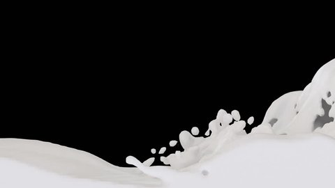 Animated river of white paint, condensed milk or heavy cream pouring and filling up whole screen. Transparent background (Alpha channel embedded with HD PNG file)