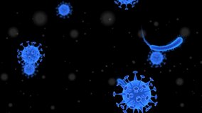 Pathogen outbreak of bacteria and virus, disease causing microorganisms like the Coronavirus. Looping, Loop Videos in 4k. In shades of neon blue