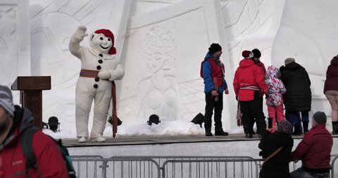 Quebec, Quebec/Canada 02/12/2020 Carnaval of Québec Bonbonne Carnaval snowman festival