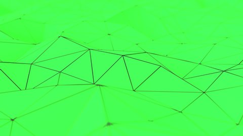 Abstract animated background made of polygonal shape. Green low poly displaced surface with black connecting lines. 3D rendering animation loop