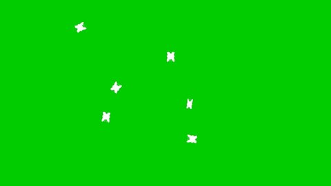 Animated white butterflies fly isolated on green background.
