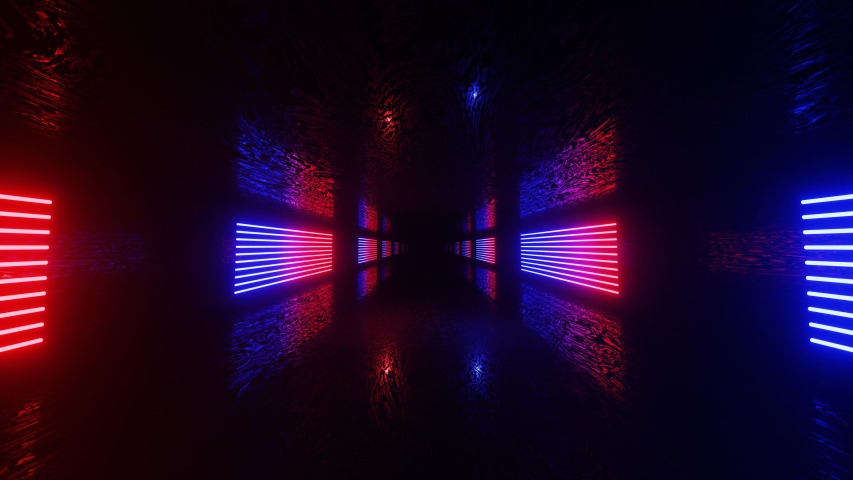 3d render Neon background. Geometric figure in neon light against a dark tunnel. Laser line glow. 4K loop animation. Royalty-Free Stock Footage #1046511052