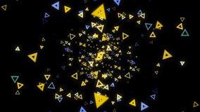 Abstract cluster of numerous multicolored neon triangles floating in an abstract environment on a black. Animation. Computer generated abstract space. - Powered by Shutterstock - Get 15% off with code: PIKWIZARD15