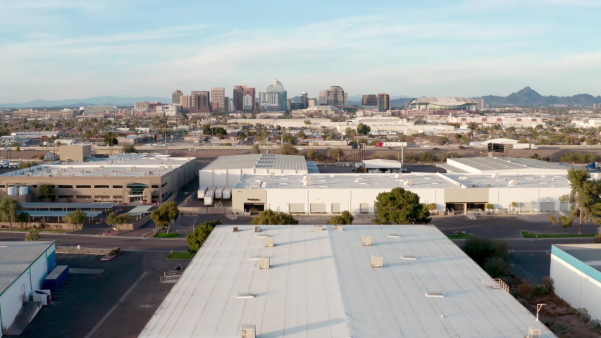 sky aerial view to the downtown Phoenix