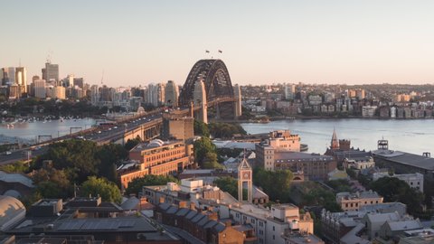 timelapse Aerial view of Sydney with Harbour Bridge, Australia