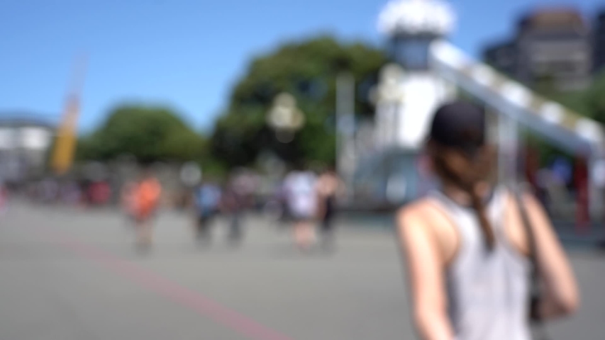 Blurred video of Downtown Wellington City waterfront view in the capital of New Zealand; Slow motion