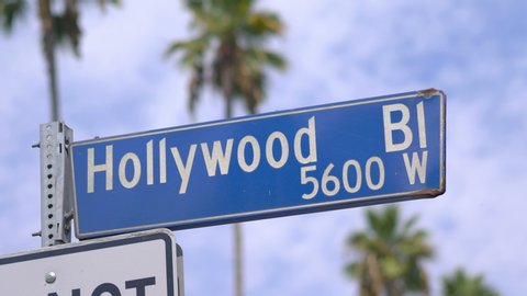 Hollywood boulevard street sign in 4k in slow motion 60fps