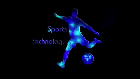 Sports background. Soccer science technology concept. Football Logo design. Player kick the goal. various technological graphics. V A R, Icon, Exercise, Silhouette. Animation. 