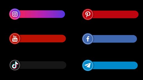 Lower thirds for Social Media. Icons Facebook, Youtube, Instagram, Pinterest, TikTok, Telegram animated for link follows. 4K