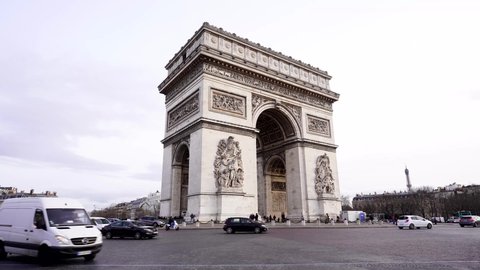 Paris / France - February 12th 2020 : Beautiful Appearance of Arc de Triomphe in Paris , one of the most famous monuments in France,