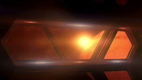Mars in the windows of an approaching spaceship. 3d render.
