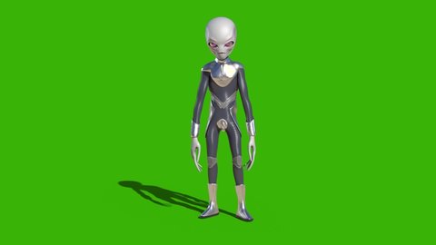 Gray Alien Gestures Green Screen 3D Rendering Animation 4K