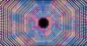 Vj futuristic neon tunnel in octagon form. Popular multicolor bright neon pattern. 4k endless vj motion