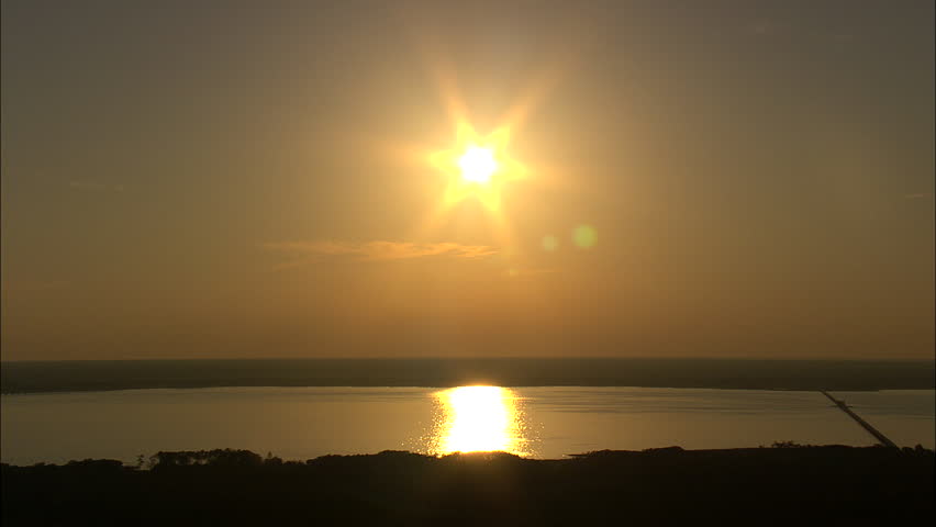 AERIAL United States-Sunset Over Roanoke Island 2008