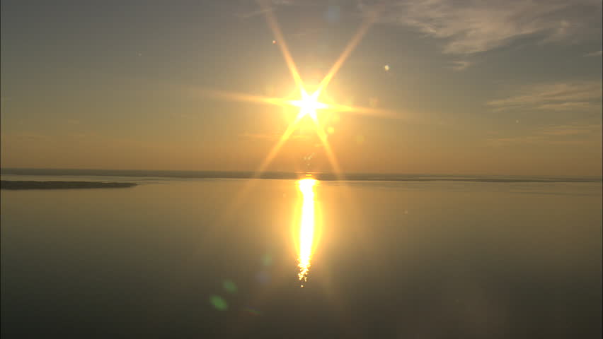 AERIAL United States-Sunset Over Roanoke Island 2008