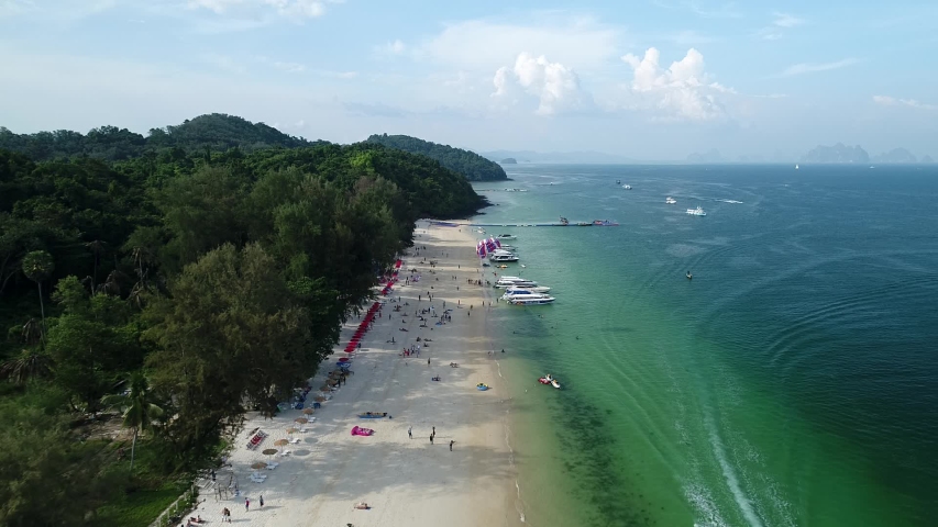 Footage Aerial view Blue sky and blue ocean at Naka island Phuket Thailand. Royalty-Free Stock Footage #1046639089