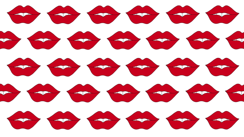 The animation installation of the symbol and background with an animated mouth where the tongue protrudes from the lips. 4K and 29.97 fps