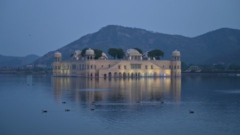 4K Timelapse of Jal Mahal water palace in the middle of the Man Sagar Lake at Jaipur Rajasthan India