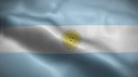 Frontal view of Argentinian national flag. Flag blowing in wind. High quality textures. loopable 16 seconds video.
