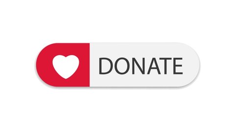 Donate button icon. Button with white heart symbol and white click arrow, 4K animation footage clip