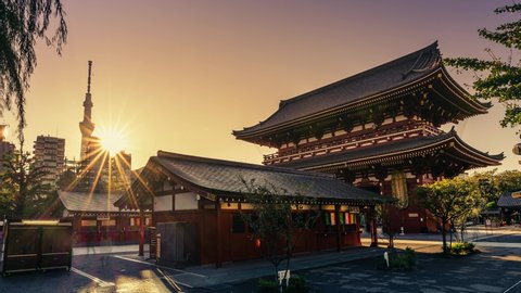 Sunrise of Asakusa temple in Japan
