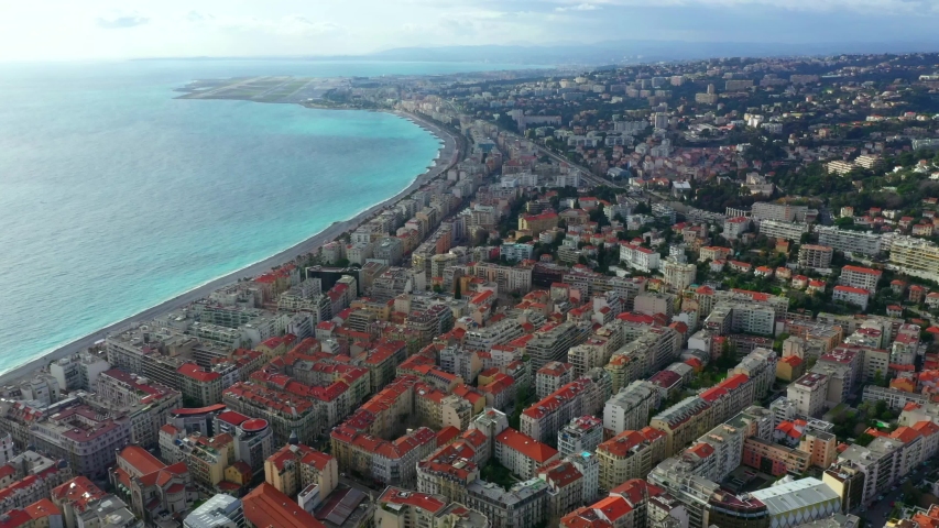 Nice, France, French Riviera. Aerial view of the historical cityscape, surrounded by picturesque Mediterranean sea 