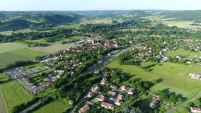 Village of Siorac-en-Périgord in France from the sky