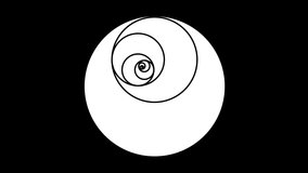 Spiral-shaped graphic object that rotates clockwise in the center, varying in size, on a background with a hypnotic, psychedelic and stroboscopic effect.