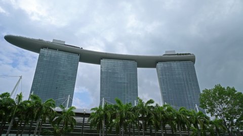 Singapore. January 2020. A panoramic view of Marina Bay Sands skyscrapers	