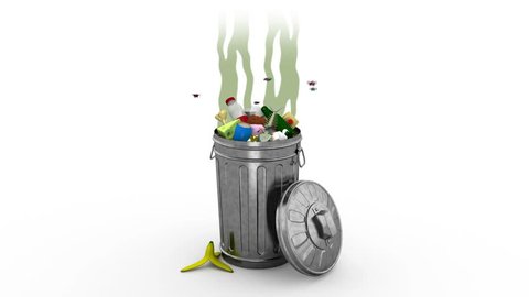 Smelly Garbage Bin. 3D animation. Alpha channel, loopable.
