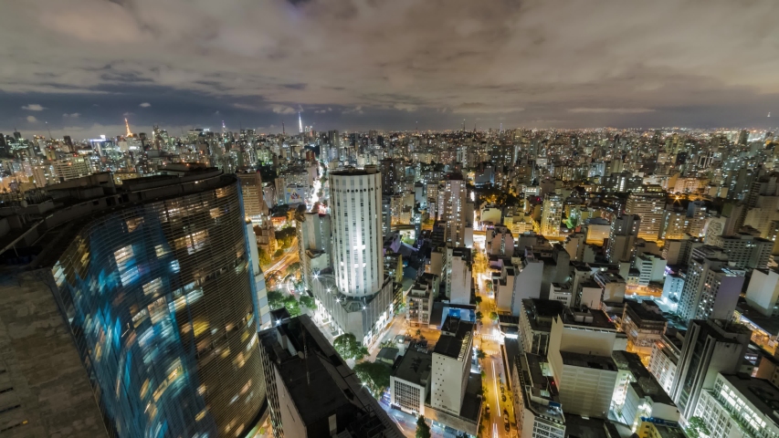 night time lapse in Sao Paulo overlooking downtown buildings and the city lights