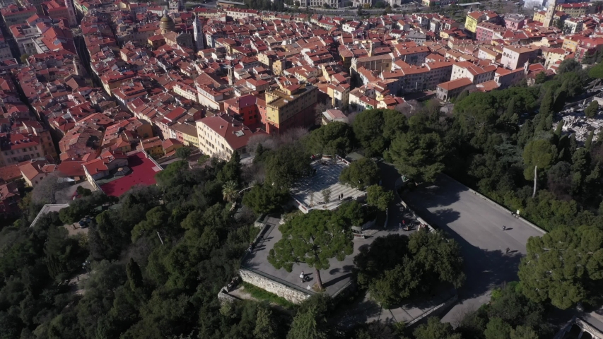Aerial view of the waterfall at the Parc du Casteu in Nice, France