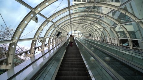 Tokyo / Japan - 11 22 2019: Tokyo Japan, circa : escalator in Odaiba, Tokyo, Japan