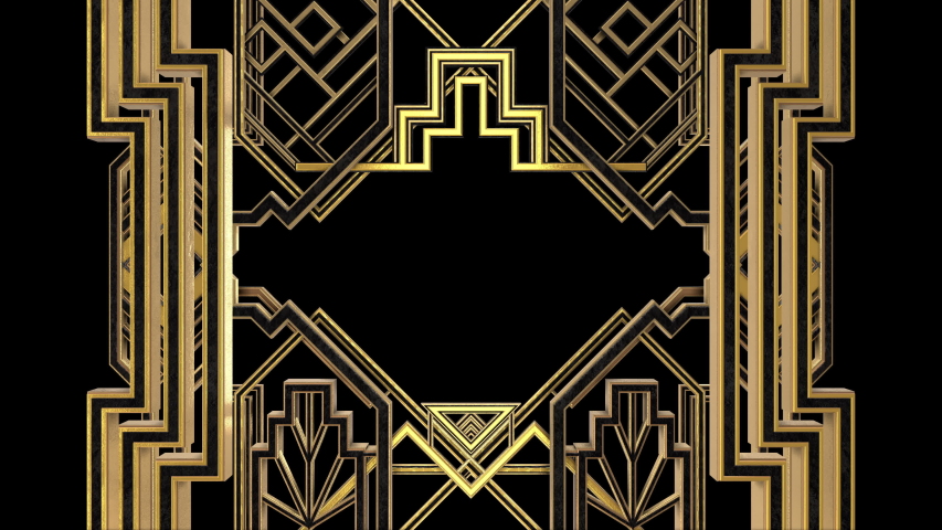 Art Deco Gatsby Golden Frame animation. Incl ALPHA MATTE. Ideal 4K 3D intro or transition for TV show, documentary movie, catwalk stage design or The Great Gatsby and 1920s theme related projects. Royalty-Free Stock Footage #1046736601