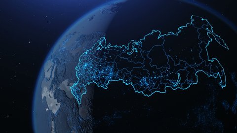 Russia map from space at night with city lights showing human activity Russia