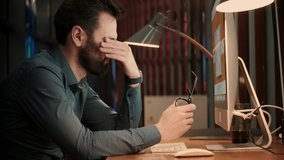 Office Work Overtime. Workaholic Work In Internet Deadline.Frustrated Businessman Working Alone.Tired Worker Overworked On Computer.Tired Businessman In Night Office.Overwhelmed Exhausted Stressed Man - Powered by Shutterstock - Get 15% off with code: PIKWIZARD15