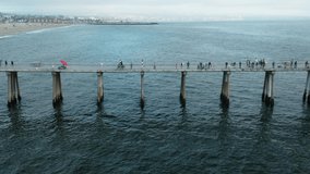 Hermosa Beach Pier after sunset from drone 4K
